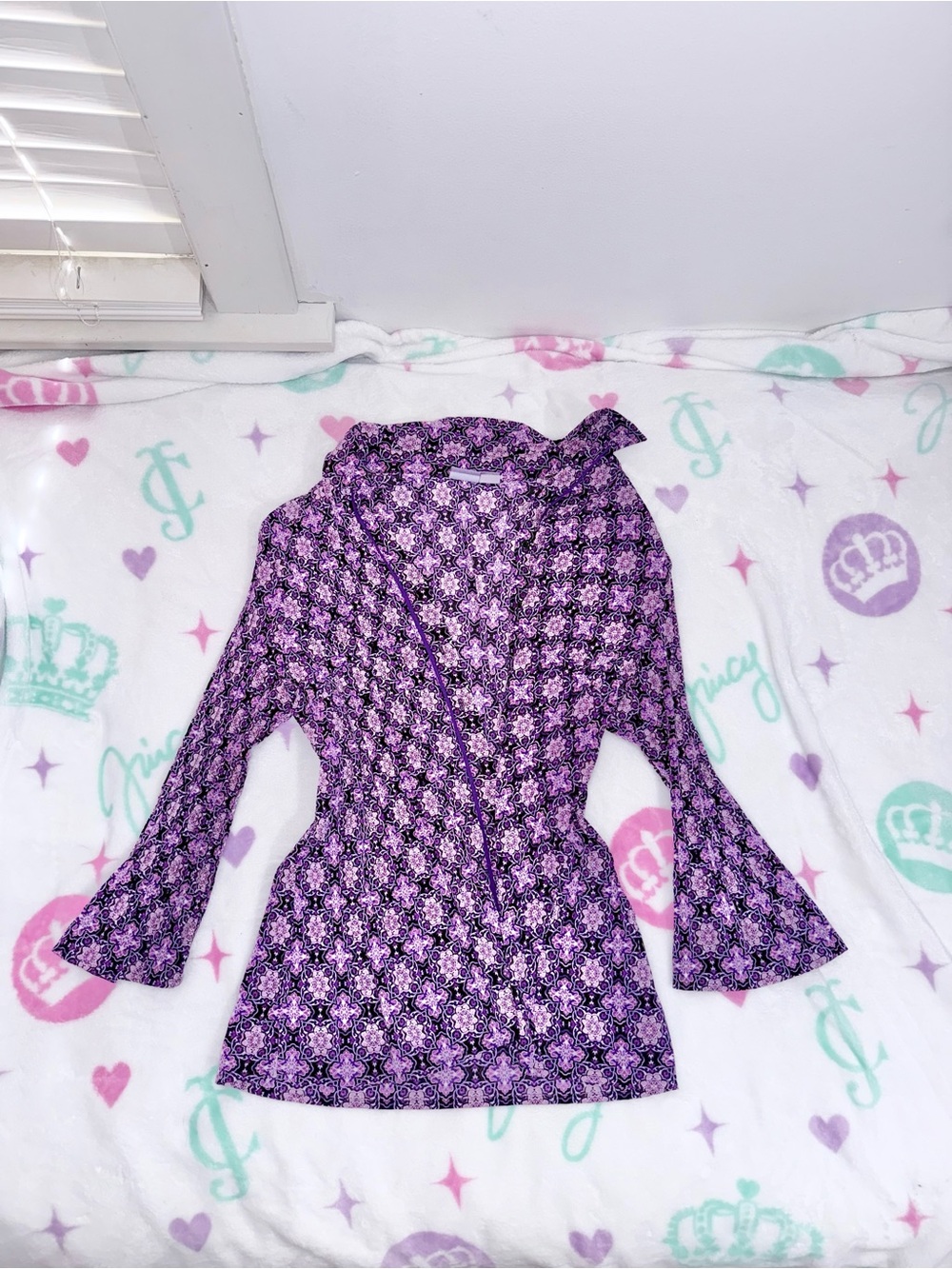 Laura Scott Purple Medallion Blouse Bell Sleeve XL